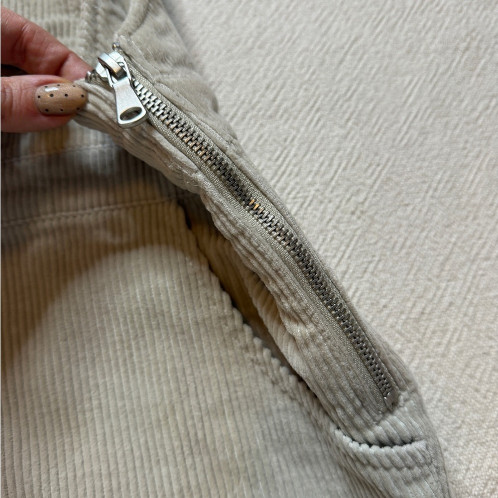 ZARA Corduroy Vneck Crop Overalls Neutral Light Greige M Academia Preppy Y2K - Picture 8 of 9
